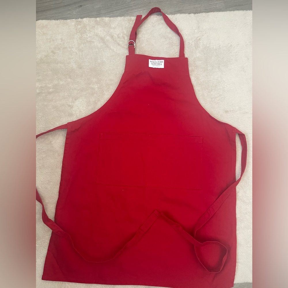 Williams Sonoma In Claret Red Adult Apron Pockets Adjustable Neck Tie Back